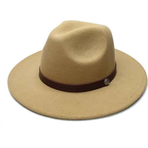 LUCKYLIANJI Retro Kid Child Vintage 100% Wool Wide Brim Cap Fedora Panama Jazz Bowler Solid Hat Leather Band (54cm/Adjusted)