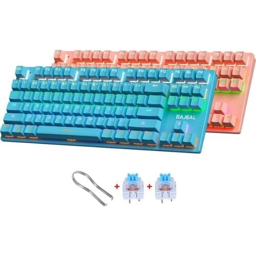 87 Keys Mechanical Keyboard USB Wired Hot Swappable Blue Swtich Colorful LED Backlight Gaming Keyboard for Gaming Typing Office