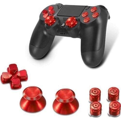 Metal Analog Joystick thumbStick Grips Cap+D-pad Action Key bullet Button for Playstation Dualshock 4 PS4 Controller Replacement