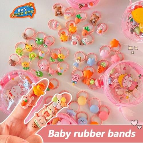 20 Pcs/Box Children Cute Acrylic Cartoon Flower Scrunchies Rubber Band Baby Girl Lovely Elastic Hair Bands Kids Hair Accessories