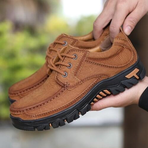 Brand Business Style Mens Shoes Genuine Leather lace-up Men Shoe Rubber Sole Brown Male Shoe Comfortable Casual Shoes 2019 New