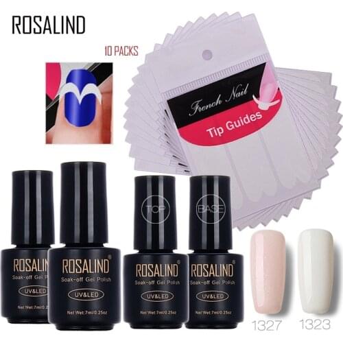 Rosalind 7ml*4+10PCS Nail Gel Polish Set French Manicure Smile Tip Guides Nail Art Gel Nail Polish DIY Art Stickers Tools