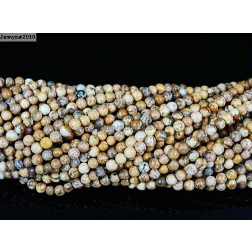 Natural Picture Jas-per Gems Stones 3mm Smooth Round Spacer Loose Beads 15'Strand for Jewelry Making Crafts 5 Strands/Pack
