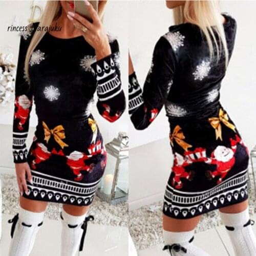 2020 New Fashion Harajuku Dresses For Women Christmas Dress Knitted Print Woman Dress Long Sleeve Fall/Winter Clothes For Female