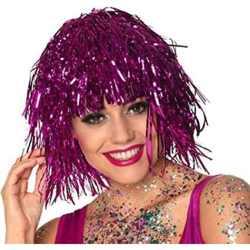 Paillette Rain Wire Tassel Wig for Women Lady Girls Dress Up Cosplay Props Party Favor Supplies Birthday Gift Wedding Favors