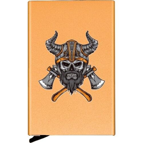 Personalized Metal Credit Card Holder Classic Norse Mythology Odin Skull Printing Travel ID Cardholder Case Rfid Wallet