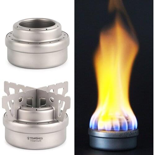 TOMSHOO Portable Mini Titanium Alcohol Stove with Lid Cross Stove Stand Rack Outdoor Camping Backpacking Cooking Alcohol Stove