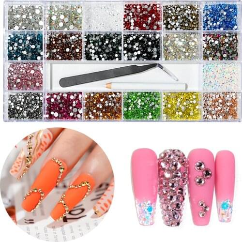 Swarovsky Mixed AB Glass Crystal Diamond In Grids 21 Shape And SS4-SS20 Flatback Nail Art Rhinestone Set With 1 Pick Up Pen