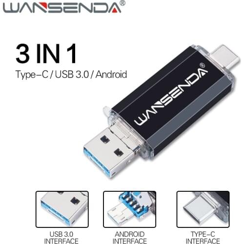 WANSENDA USB Flash Drive 3 in 1 USB 3.0 & Type-C Micro USB Pen Drive 512GB 256GB 128GB 64GB 32GB USB Stick OTG Pendrive