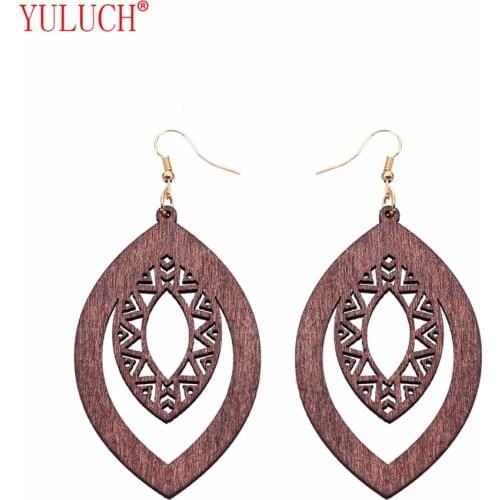 YULUCH 2018 Pop Boho Hollow Design Elliptical Wooden New Arrival Earrings for Personality Woman Gift Jewelry
