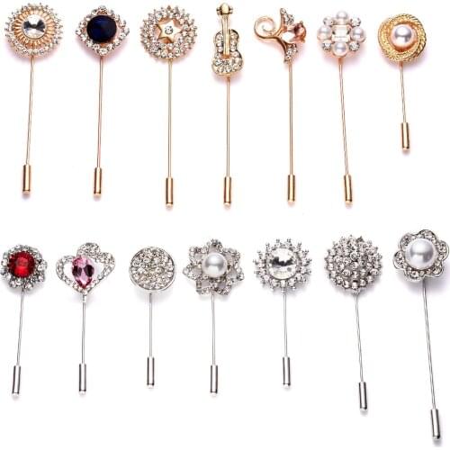 Rinhoo Vintage Pearl Crystal Lapel Pins Women Men Suit Pin Brooch Simple Rose Flower Ginkgo Leaves Brooches Pins Coat Scarf Pin