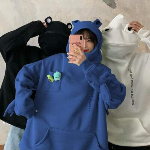 Ladies Sweatshirts Ladies Korean Autumn Winter Frog Hoodies for Men Women Couples Harajuku Oversized Plus Fleece Hoodies