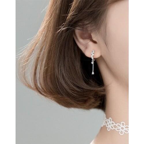 925 Sterling Silver Earrings Huggies Circle Chain Tassel Cubic Zirconia Earring for Women CZ Ear Hoops Korean Jewelry Girl Gift