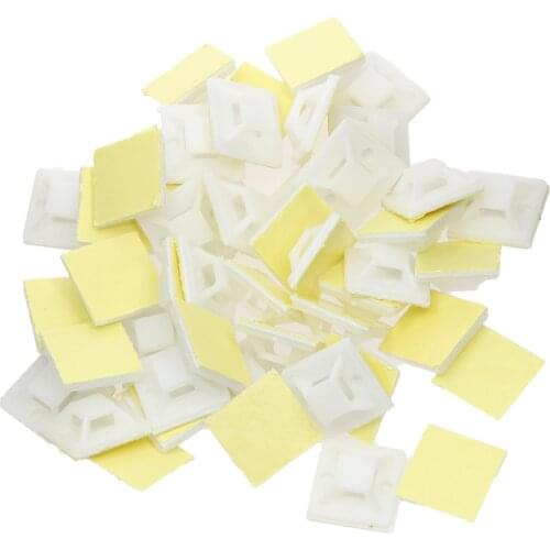 100Pcs White Zip Tie car Cable Wire Removable Self Adhesive Wall Holder Mount Clip/Clamp 20x20 25x25 30x30 40x40 mm