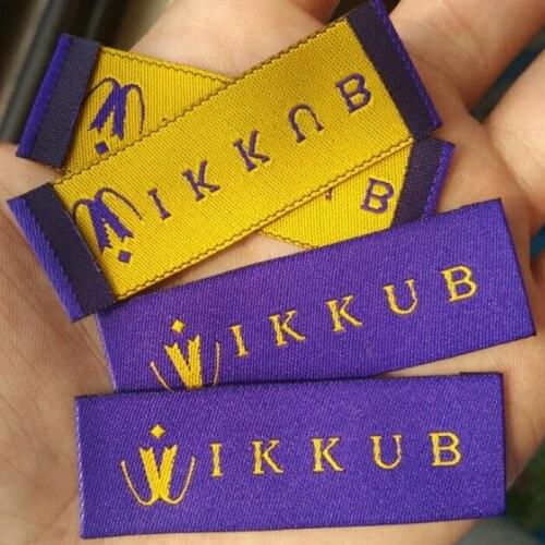 1000pcs Custom private name End fold deep purple Damask cloth woven label shirt 6 * 2 cm