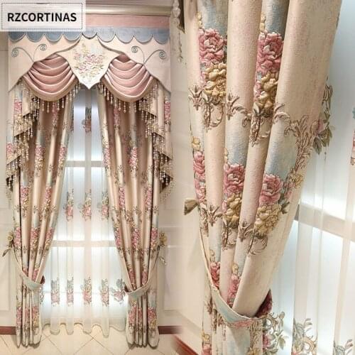 2pcs European Curtains Embossed Jacquard Blackout Curtains for Bedroom Elegant Floral Pattern Living Room Curtain Window Drape