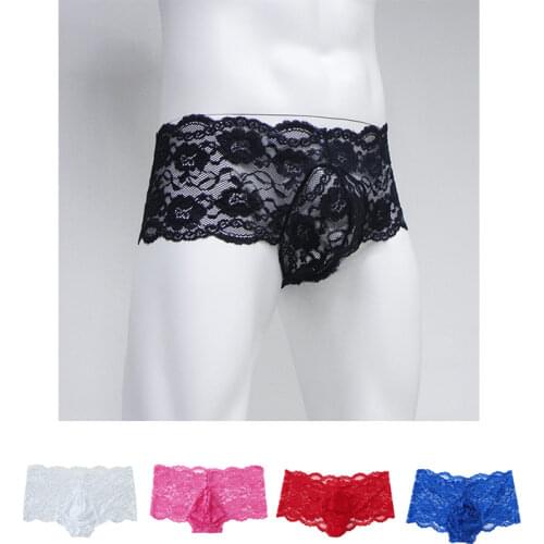 Mens Sexy Underwear Boxer homme Transparent Lace sissy Underpants Man Gay Comfortable Uderwear Underpants cueca masculina