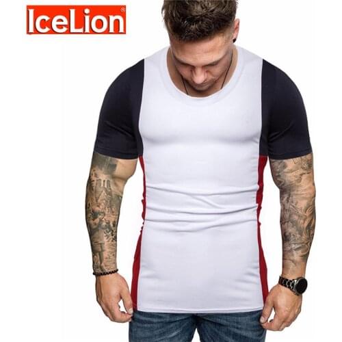 IceLion 2021 New Summer Patchwork T Shirt For Men Print Slim Fit Short Sleeve T-shirt Fashion Zipper Tshirt Male Tops & Tees