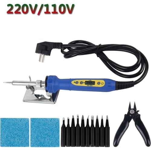 220V 110V 90W Digital Adjustable Soldering Iron Welding Iron Temperature Ceramic Heater Soldering Iron Tips/Stand/Cutting Pliers