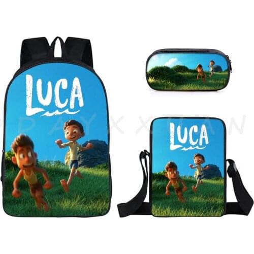 3pcs Disney Luca Cartoon Children Backpack Anime Figures Messenger Bag Stationery Bags Pencil Boxs Schoolbag Gift Kids Toy