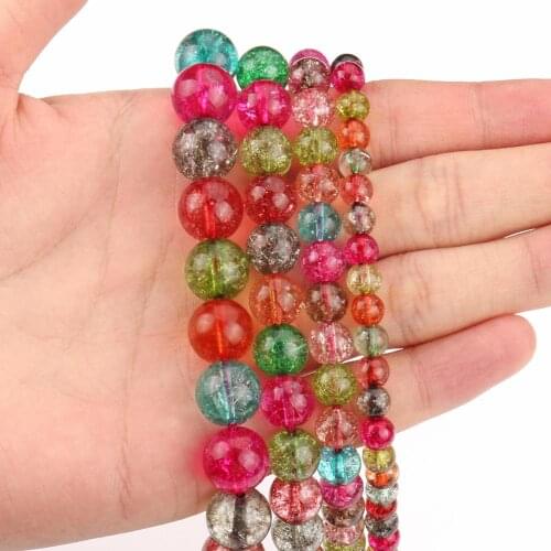 6/8/10/12mm Tourmaline Color Cracked Crystal Round Loose Quartz Glass Beads for Jewelry Making DIY Bracelets Accessories 15