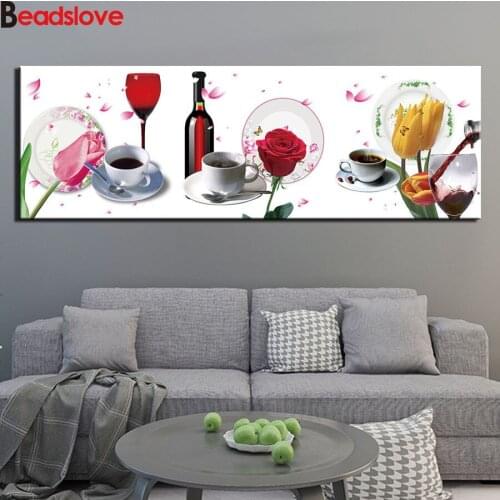 Diamond Embroidery Red wine,rose,tulip, Large DIY Diamond Painting With Square Rhinestones Painting Mosaic Diamonds Art