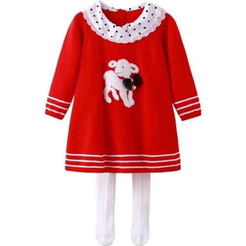 Auro Mesa vestido infantil Christmas Long Sleeve Baby Knitted Dress Dog Princess baby dress baby girl knit clothes