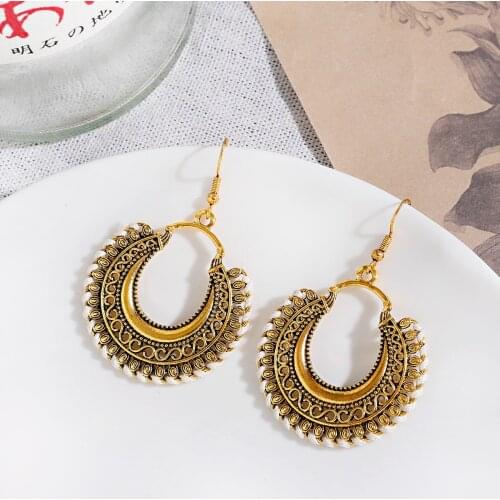 Bohemian Ethnic Round Alloy Indian Jhumka Earrings For Women Kolczyki Vintage White Line Earing Boucles