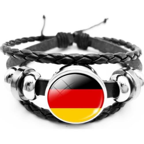 Flag Bracelet Glass Cabochon Black Leather Snap Button Unicorn Children Bracelet Men and Women Jewelry Gift
