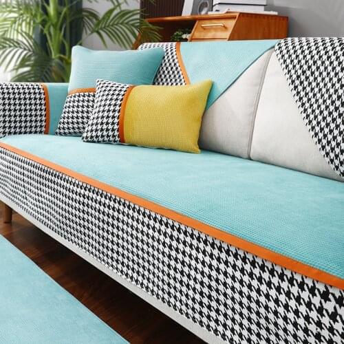 Houndstooth plush sofa cushion cover Leather sofa protective cover 2/3/4 seat anti-slip sofa cover custom Corner sofa slipcover