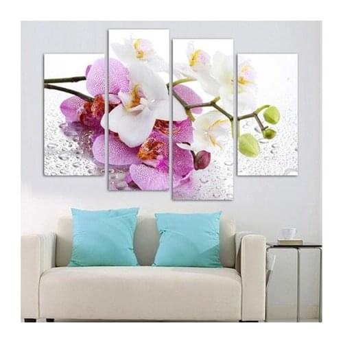 Phalaenopsis Orchid Wallpaper 4 panels Wall Art Home Decor Butterfly Orchid Canvas Painting Poster Custom Canvas Print Large