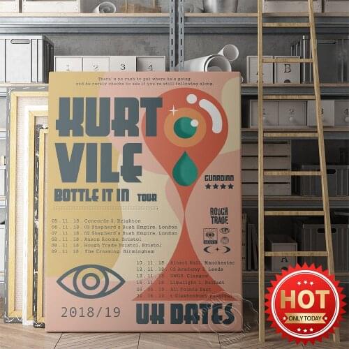 Musician Kurt Vile Bottle It In Tour Art Poster, 201819 Tour Poster Uk Dates Retro Prints, Abstract Home Decor, Fans Collection