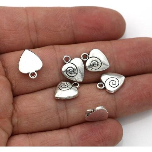 JAKONGO 10PCS Antique Silver Plated Swirl Heart Charms Pendants for Jewelry Making DIY Handmade Accessories