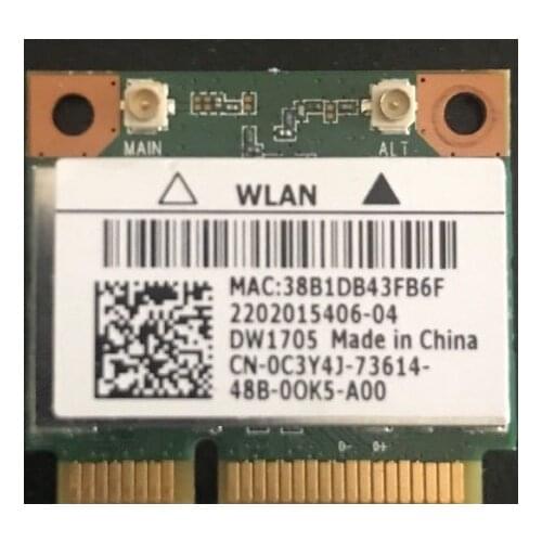Card for Dell Wireless DW1705 WLAN WiFi 802.11 b/g/n + Bluetooth 4.0 Half-Height Mini-PCIe
