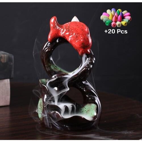 New Incense Waterfall Decoration for Home Spiritual Decor Burner Goldfish Smoking Room Decoration Backflow Incense Burner Censer