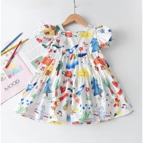 Melario Baby Girls Cartoon Dress 2021 Summer Kids Casual Princess Outfits Children Bowtie Clothing Baby Casual Costumes 3-7Y