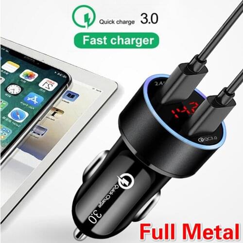 Metal 3A Car Charger QC 3.0 LED Car USB Charger 30W Quick Charge 3.0 Fast Charger for iPhone Samsung Huawei Xiaomi Honor Redmi