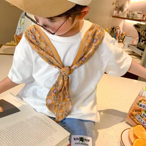 Boys girls fashion white short sleeve T shirts with floral tie Chinese style cotton all-match Tees