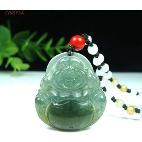 CYNSFJA Real Rare Certified Natural A Grade Burmese Jadeite Amulets Buddha Jade Pendant Green Hand Carved High Quality Best Gift