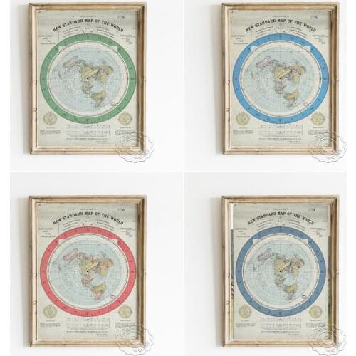 New Standard Map Of The World Retro Poster, Flat Earth Map Vintage Art Wall Picture, Library School Education Wall Home Decor