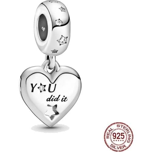 2021 Newest 925 Sterling Silver Congratulations Heart & Stars Dangle Charm Fit Original Pandora Bracelets Women Diy Jewelry Maki