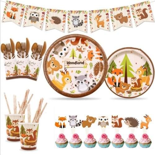 Jungle Safari Disposable Tableware Paper Cup Plate Tablecloth Banner Birthday Party Supplies Decoration Forest Animal Balloon