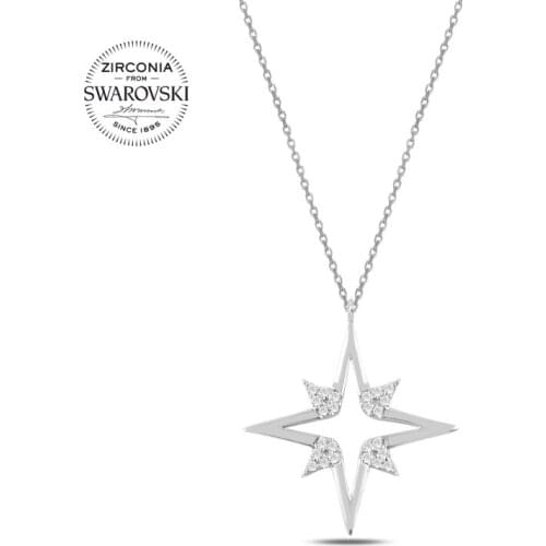KUTAYDAN Swarovski Zirconia Gemstone Pole Star Necklace 925 Sterling Silver