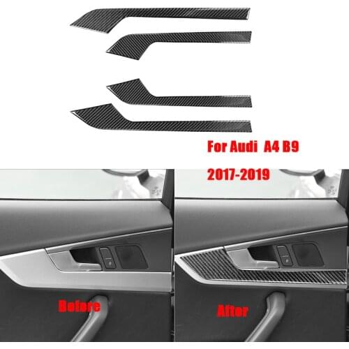 Carbon Fiber Interior Door Panel Decorative Cover Trim For Audi A4 B9 2017-2019 Car Styling Door Handle Sticker Auto Accessories