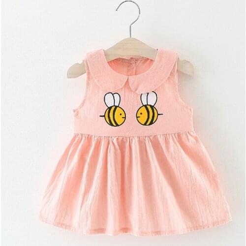 Baby Girls Dress Sleeveless Cute Cartoon Bee Pattern Doll Collar Party Princess Dresses Cutton Baby Kids Summer Clothes