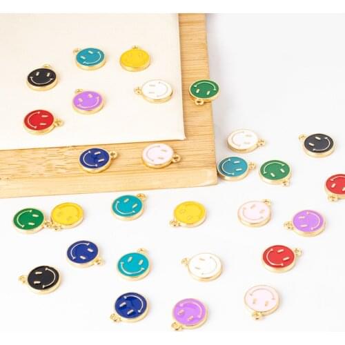 10pcs/lot 14x11.5mm Gold Alloy Enamel Smiling Face Charms Pendant Charm For Necklace Bracelet Jewelry Making DIY Earring Finding