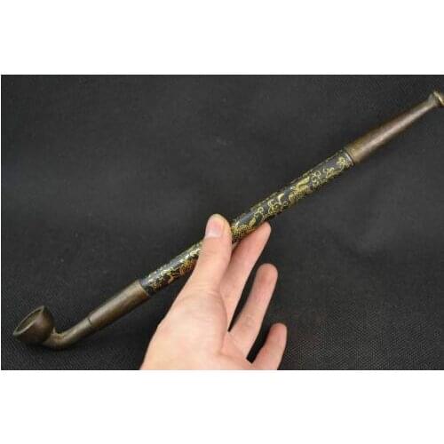 Elaborate Old Collectibles Decorated Handwork Copper Painted with Flower Designs Smoking Pipe