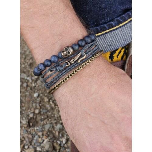 Handmade Brass Simple Chain Bracelet For Men Vintage Jewelry Retro Geometric Charm Bracelets Father Boyfriend Gift