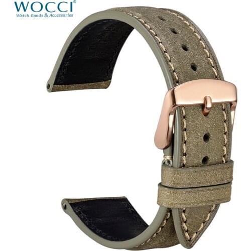 WOOCI Watch Strap 14mm 18mm 20mm 22mm Genuine Leather Strap for Men Women Green Red Replacement Belt Watchband