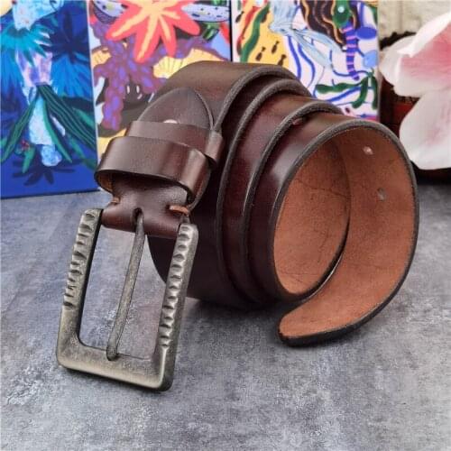 Retro Metal Belt Buckle Leather Man Belt Genuine Leather Wide Belts For Men Ceinture Waist Belt Male Jean Trouser Belt MBT0052